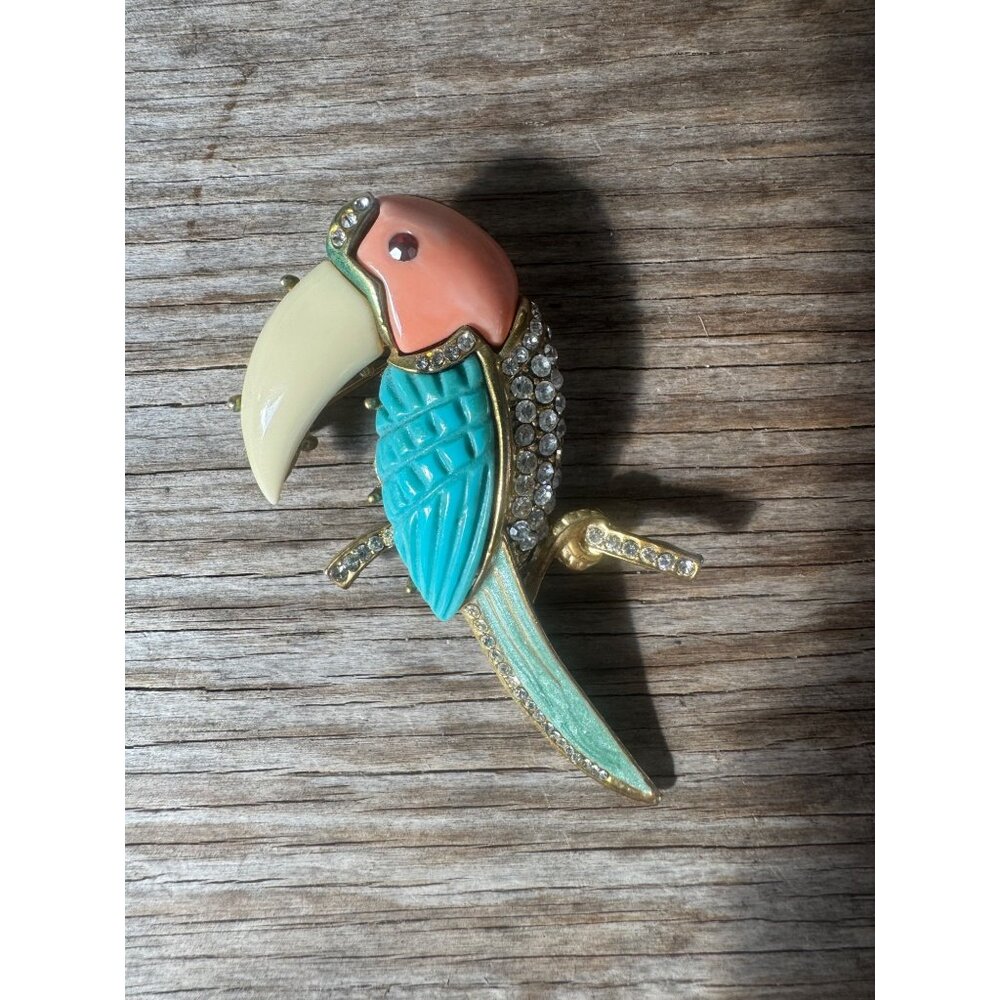 Hattie Carnegie Enamel Rhinestone Brooch Bird Toucan Pin Unsigned - Picture 4 of 13
